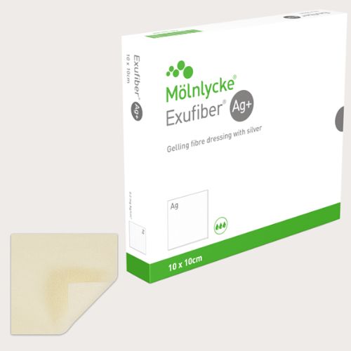 Curativo Fibra Gelificante AMB 10x10cm Exufiber AG+ MOLNLYCKE 603425 Cx C/10 unid